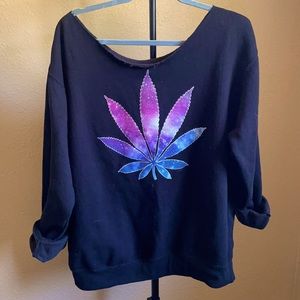 Galaxy Weed Leaf Off the Shoulder Sweater